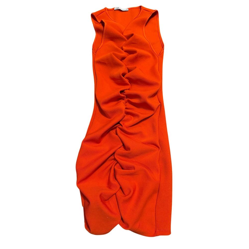 Zara ruched bodycon dress red orange size x small